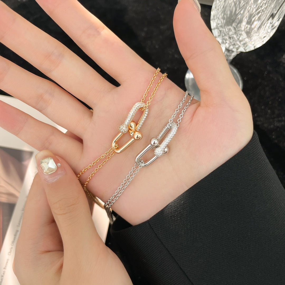 [Clover Jewelry]HARDWEAR DIAMOND PEDANT DOUBLE CHAIN NECKLACE