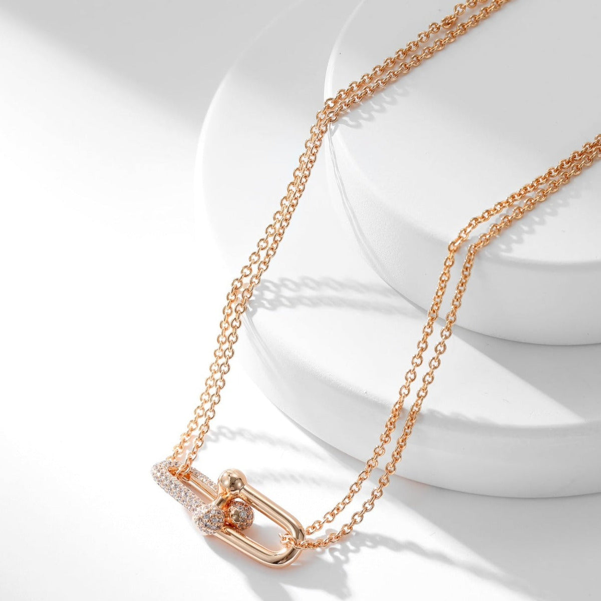 [Clover Jewelry]HARDWEAR DIAMOND PEDANT DOUBLE CHAIN NECKLACE