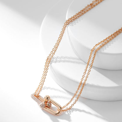 [Clover Jewelry]HARDWEAR DIAMOND PEDANT DOUBLE CHAIN NECKLACE