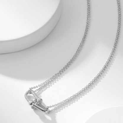 [Clover Jewelry]HARDWEAR DIAMOND PEDANT DOUBLE CHAIN NECKLACE