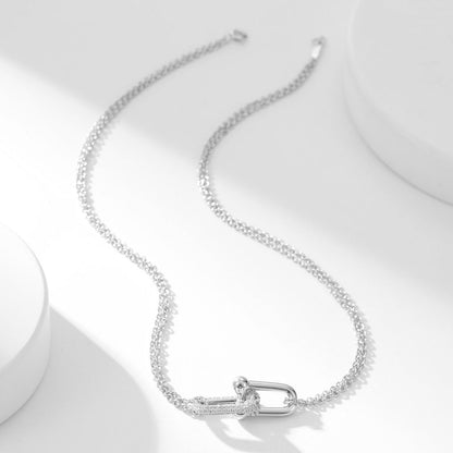 [Clover Jewelry]HARDWEAR DIAMOND PEDANT DOUBLE CHAIN NECKLACE