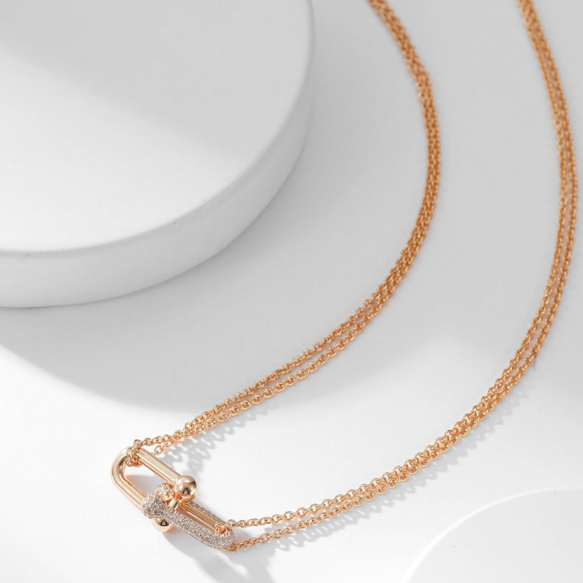 [Clover Jewelry]HARDWEAR DIAMOND PEDANT DOUBLE CHAIN NECKLACE