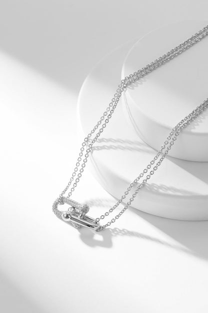 [Clover Jewelry]HARDWEAR DIAMOND PEDANT DOUBLE CHAIN NECKLACE