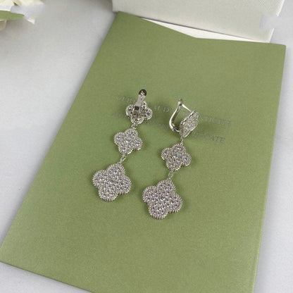 [⭐Clover Jewelry]CLOVER 3 MOTIF DIAMOND SILVER DROP EARRINGS