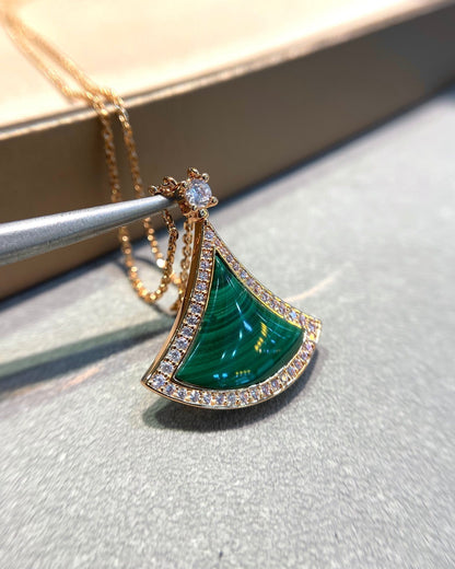 [⭐Clover Jewelry]DREAM MALACHITE DIAMOND PAVED PINK GOLD NECKLACE