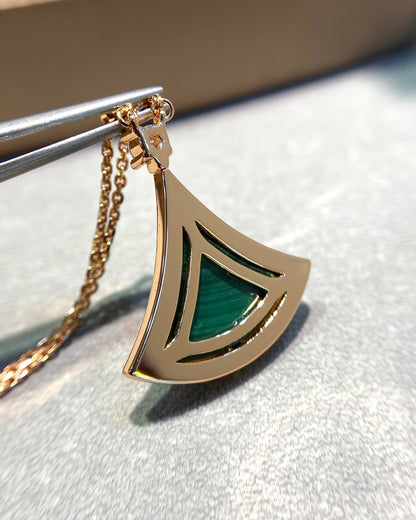 [⭐Clover Jewelry]DREAM MALACHITE DIAMOND PAVED PINK GOLD NECKLACE