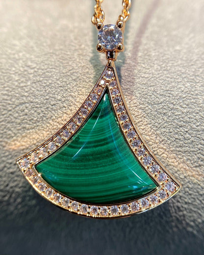 [⭐Clover Jewelry]DREAM MALACHITE DIAMOND PAVED PINK GOLD NECKLACE