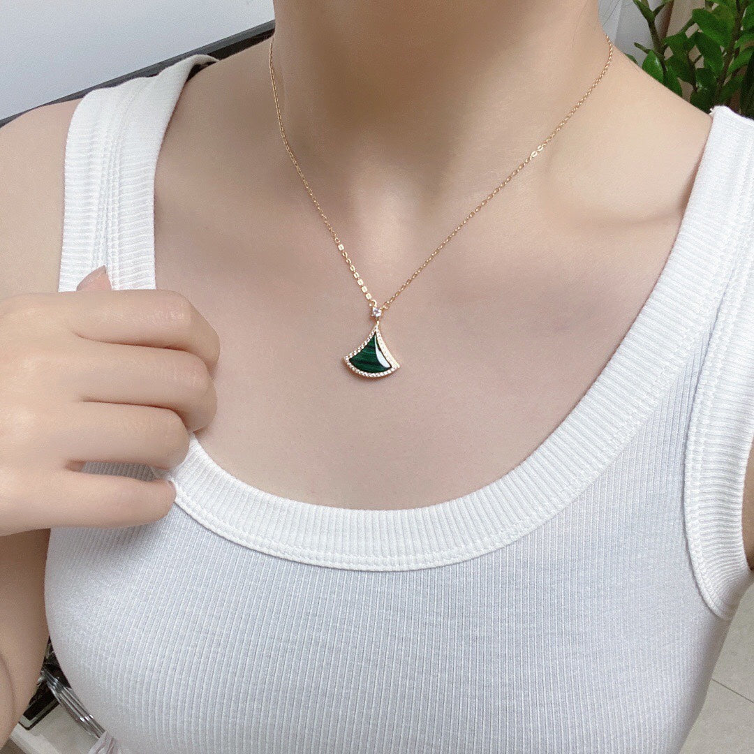 [⭐Clover Jewelry]DREAM MALACHITE DIAMOND PAVED PINK GOLD NECKLACE