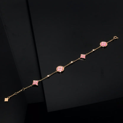 [⭐Clover Jewelry]STAR AND SUN 4 MOTIF PINK MOP PINK GOLD BRACELET