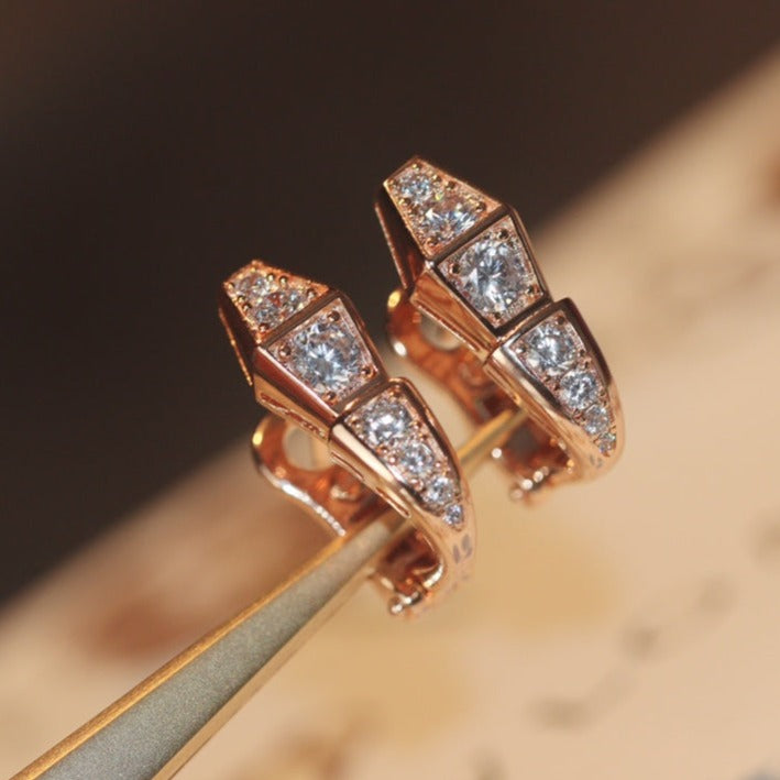 [⭐Clover Jewelry]SERPENT PINK GOLD DIAMOND EARRINGS