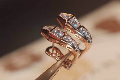 [⭐Clover Jewelry]SERPENT PINK GOLD DIAMOND EARRINGS