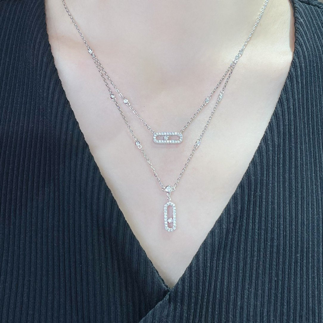 [⭐Clover Jewelry]MOVE 2 ROW DIAMOND NECKLACE