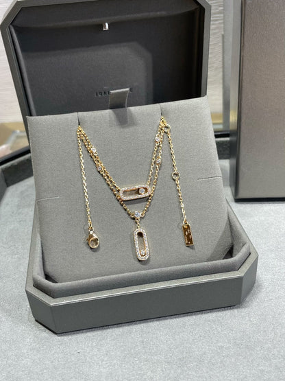 [⭐Clover Jewelry]MOVE 2 ROW DIAMOND NECKLACE