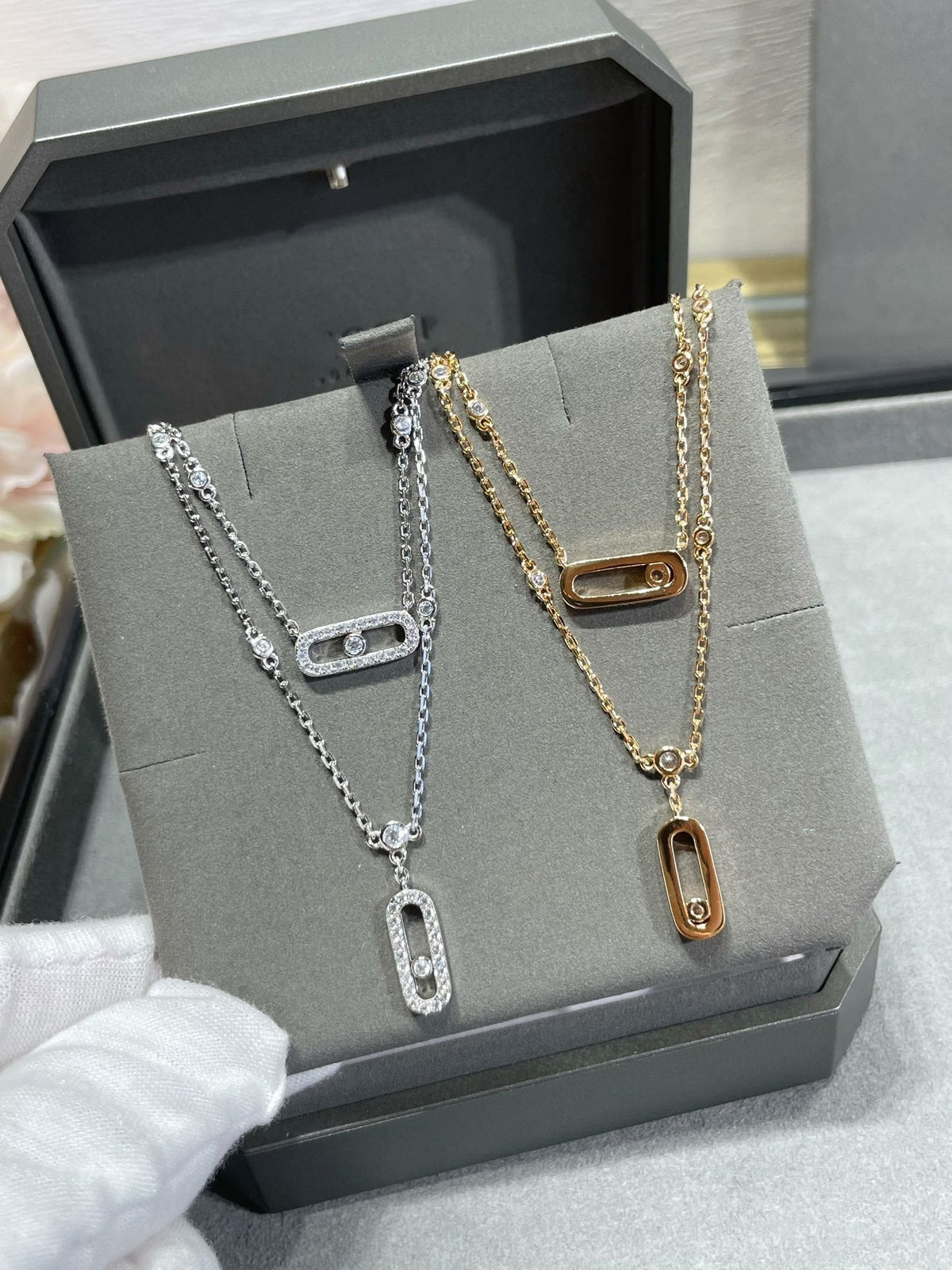 [⭐Clover Jewelry]MOVE 2 ROW DIAMOND NECKLACE