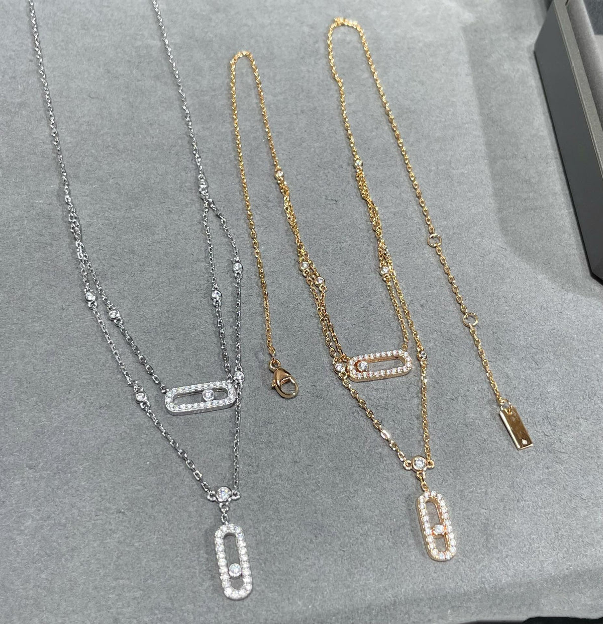 [⭐Clover Jewelry]MOVE 2 ROW DIAMOND NECKLACE