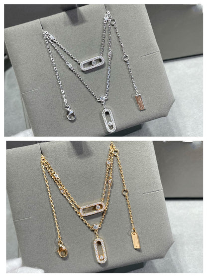 [⭐Clover Jewelry]MOVE 2 ROW DIAMOND NECKLACE