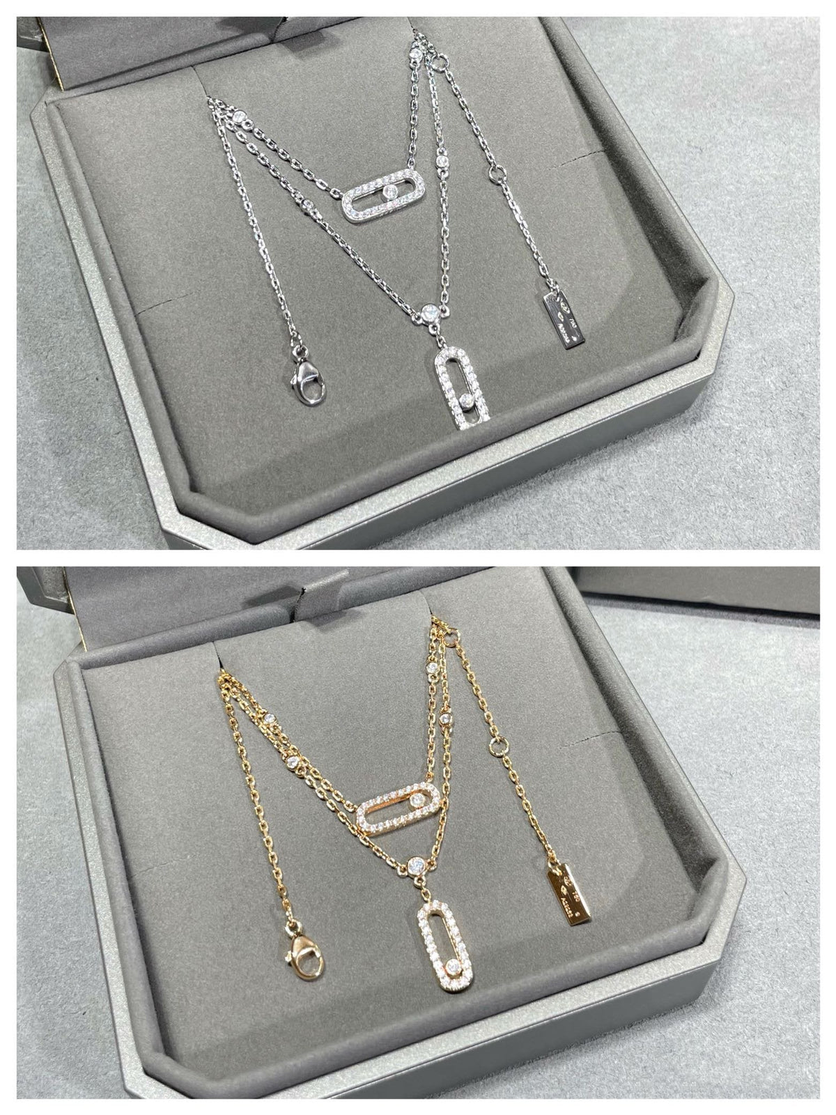 [⭐Clover Jewelry]MOVE 2 ROW DIAMOND NECKLACE