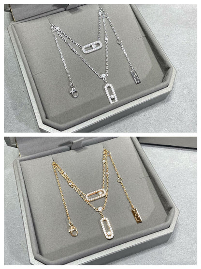 [⭐Clover Jewelry]MOVE 2 ROW DIAMOND NECKLACE