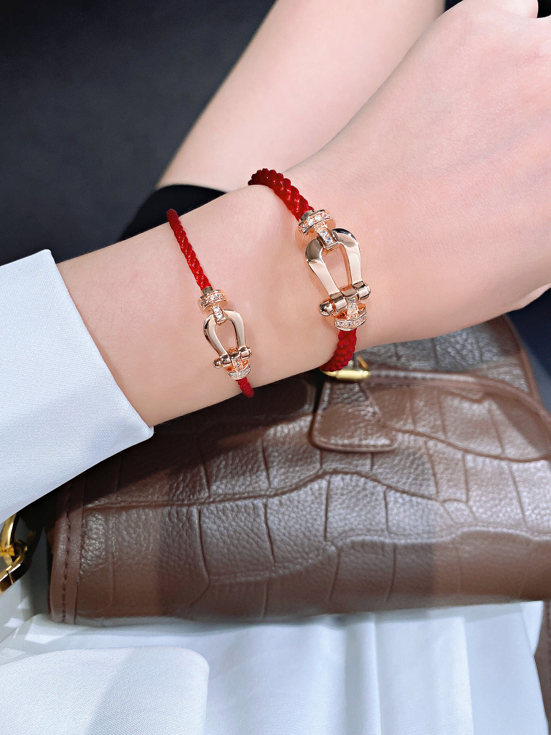 [⭐Clover Jewelry]FORCE 10 HALF DIAMOND PINK GOLD RED CORDERI LARGE AND MEDIUM MODEL