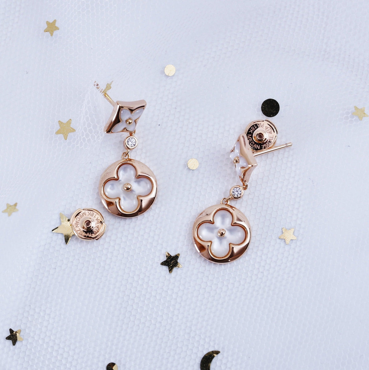 [⭐Clover Jewelry]STAR AND SUN PINK GOLD MOP DROP EARRINGS