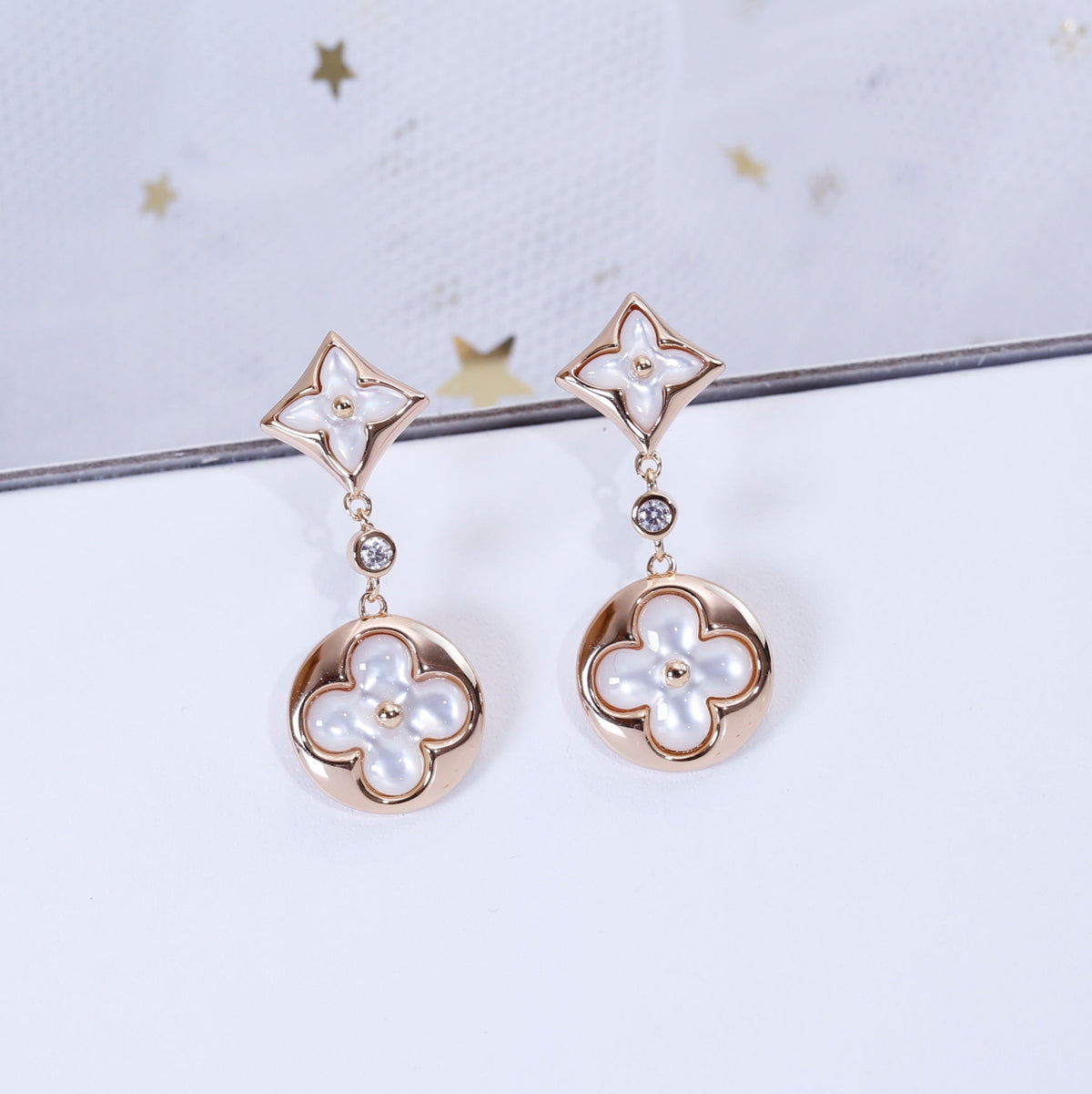 [⭐Clover Jewelry]STAR AND SUN PINK GOLD MOP DROP EARRINGS