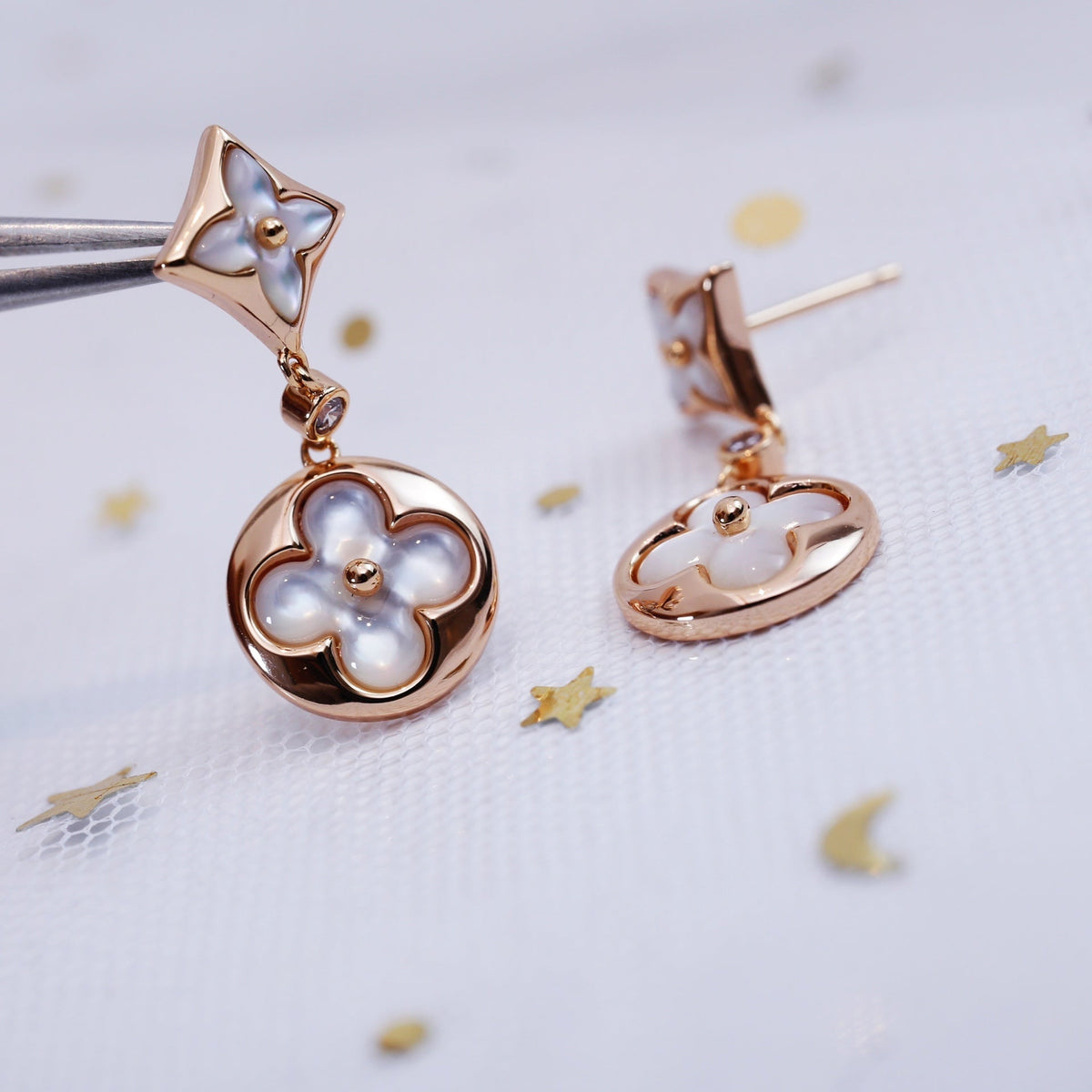 [⭐Clover Jewelry]STAR AND SUN PINK GOLD MOP DROP EARRINGS