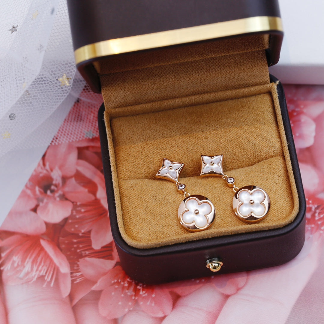 [⭐Clover Jewelry]STAR AND SUN PINK GOLD MOP DROP EARRINGS