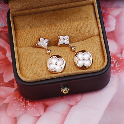 [⭐Clover Jewelry]STAR AND SUN PINK GOLD MOP DROP EARRINGS