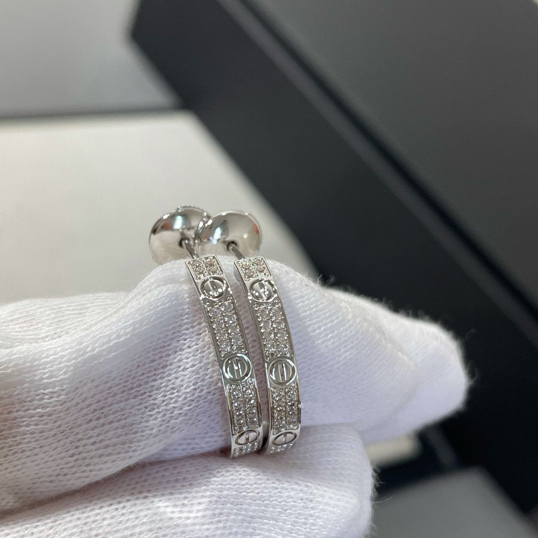 [⭐Clover Jewelry]LOVE DIAMOND SILVER HOOP EARRINGS