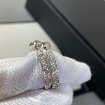 [⭐Clover Jewelry]LOVE DIAMOND SILVER HOOP EARRINGS