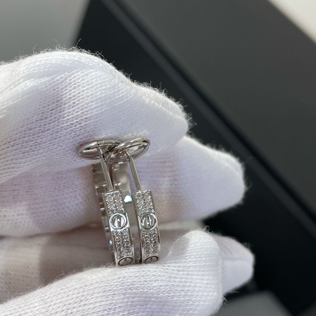 [⭐Clover Jewelry]LOVE DIAMOND SILVER HOOP EARRINGS