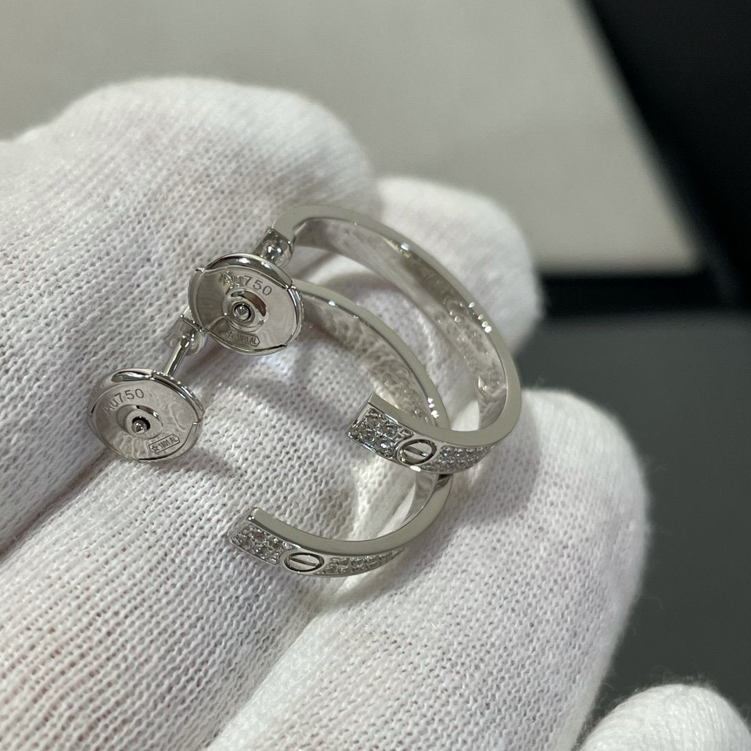 [⭐Clover Jewelry]LOVE DIAMOND SILVER HOOP EARRINGS