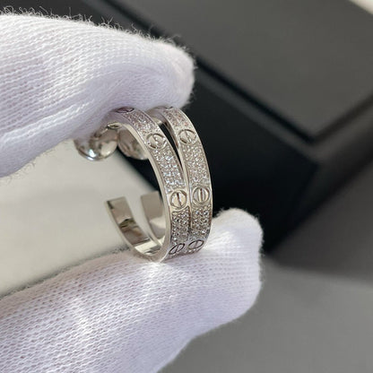 [⭐Clover Jewelry]LOVE DIAMOND SILVER HOOP EARRINGS