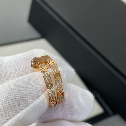 [⭐Clover Jewelry]LOVE DIAMOND PINK GOLD HOOP EARRINGS