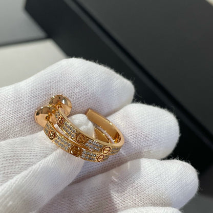 [⭐Clover Jewelry]LOVE DIAMOND PINK GOLD HOOP EARRINGS