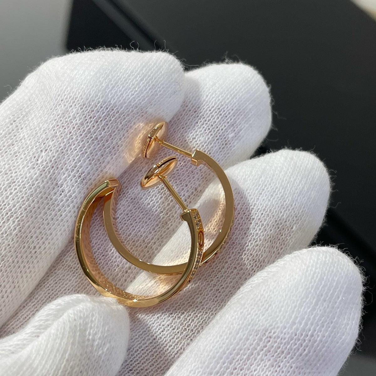 [⭐Clover Jewelry]LOVE DIAMOND PINK GOLD HOOP EARRINGS