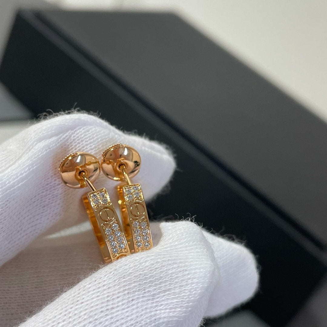 [⭐Clover Jewelry]LOVE DIAMOND PINK GOLD HOOP EARRINGS