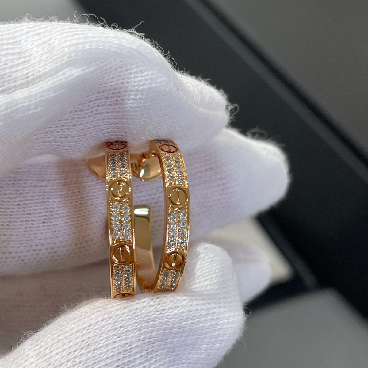 [⭐Clover Jewelry]LOVE DIAMOND PINK GOLD HOOP EARRINGS