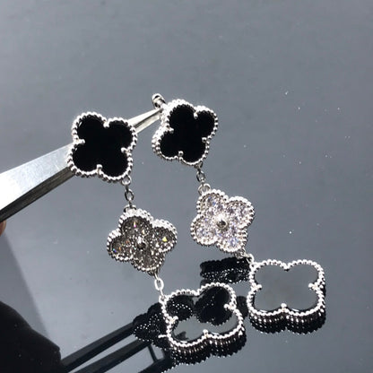 [⭐Clover Jewelry]CLOVER 3 MOTIF DIAMOND ONYX SILVER EARRINGS