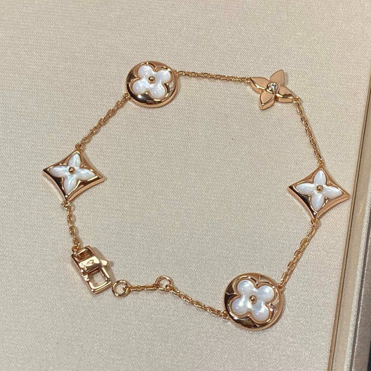 [⭐Clover Jewelry]STAR AND SUN 5 MOTIF MOP PINK GOLD BRACELET