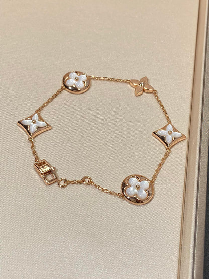 [⭐Clover Jewelry]STAR AND SUN 5 MOTIF MOP PINK GOLD BRACELET
