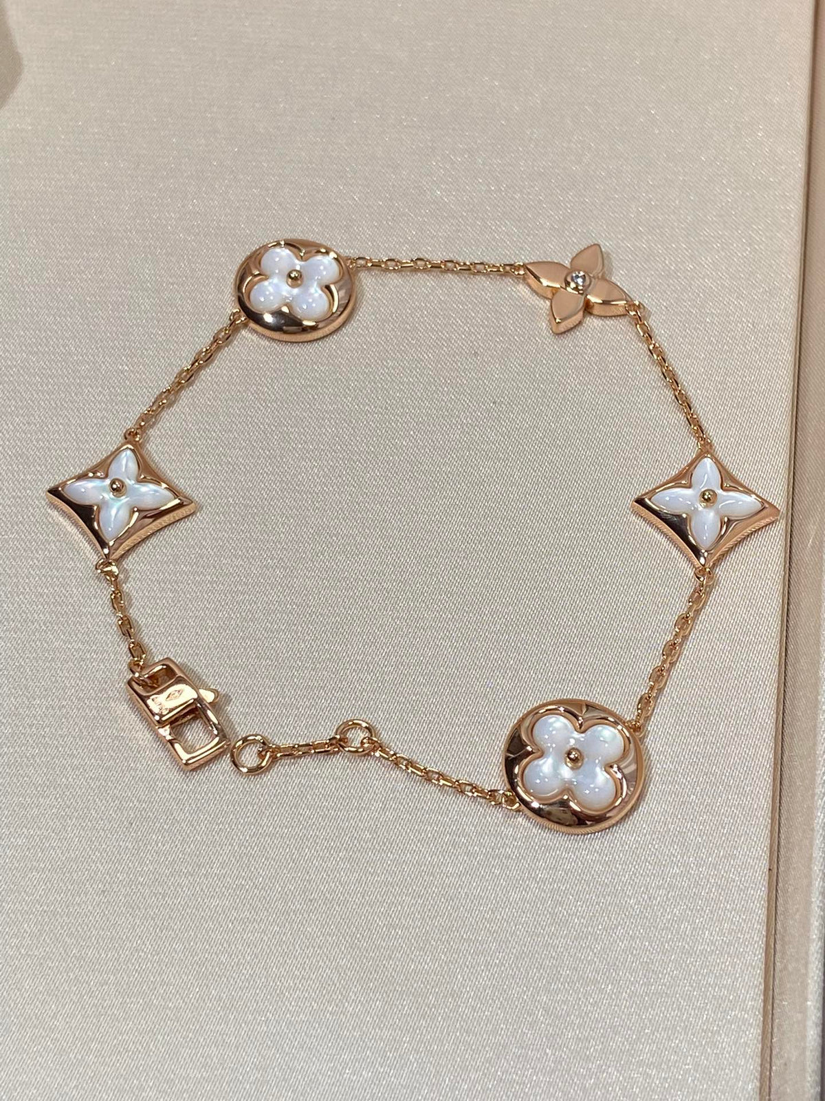 [⭐Clover Jewelry]STAR AND SUN 5 MOTIF MOP PINK GOLD BRACELET