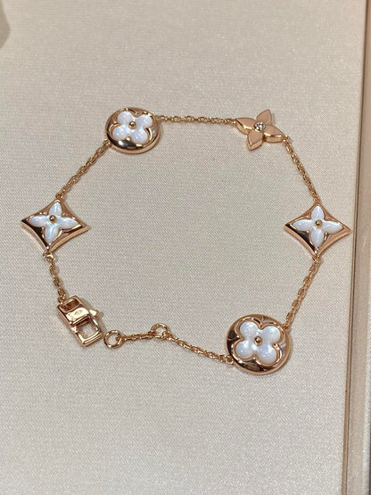 [⭐Clover Jewelry]STAR AND SUN 5 MOTIF MOP PINK GOLD BRACELET