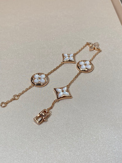 [⭐Clover Jewelry]STAR AND SUN 5 MOTIF MOP PINK GOLD BRACELET