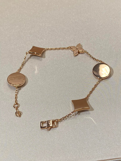 [⭐Clover Jewelry]STAR AND SUN 5 MOTIF MOP PINK GOLD BRACELET