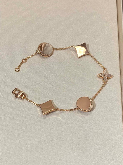 [⭐Clover Jewelry]STAR AND SUN 5 MOTIF MOP PINK GOLD BRACELET