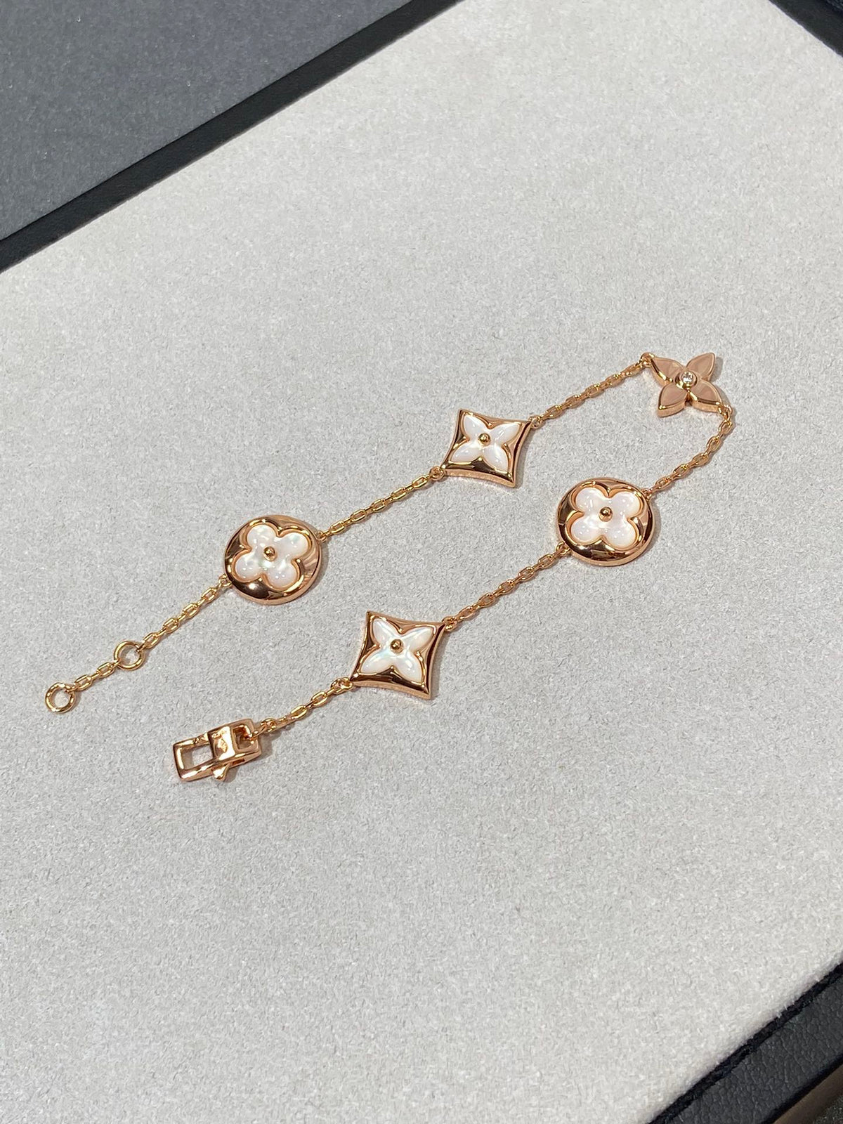 [⭐Clover Jewelry]STAR AND SUN 5 MOTIF MOP PINK GOLD BRACELET