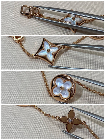 [⭐Clover Jewelry]STAR AND SUN 5 MOTIF MOP PINK GOLD BRACELET