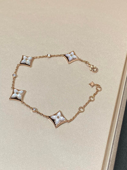 [⭐Clover Jewelry]STAR 4 MOTIF MOP DIAMOND PINK GOLD BRACELET