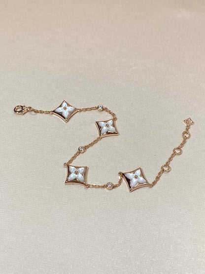 [⭐Clover Jewelry]STAR 4 MOTIF MOP DIAMOND PINK GOLD BRACELET